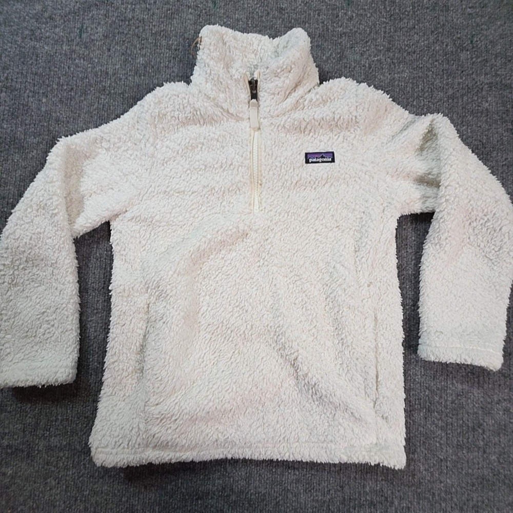 Patagonia Jacket Kids 7-8 White Fleece 1/4 Zip Sherpa Pullover Cozy Warm
